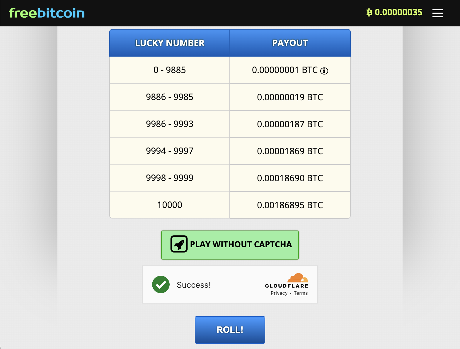 Screenshot: Freebitco.in claim screen inside Buxenger
