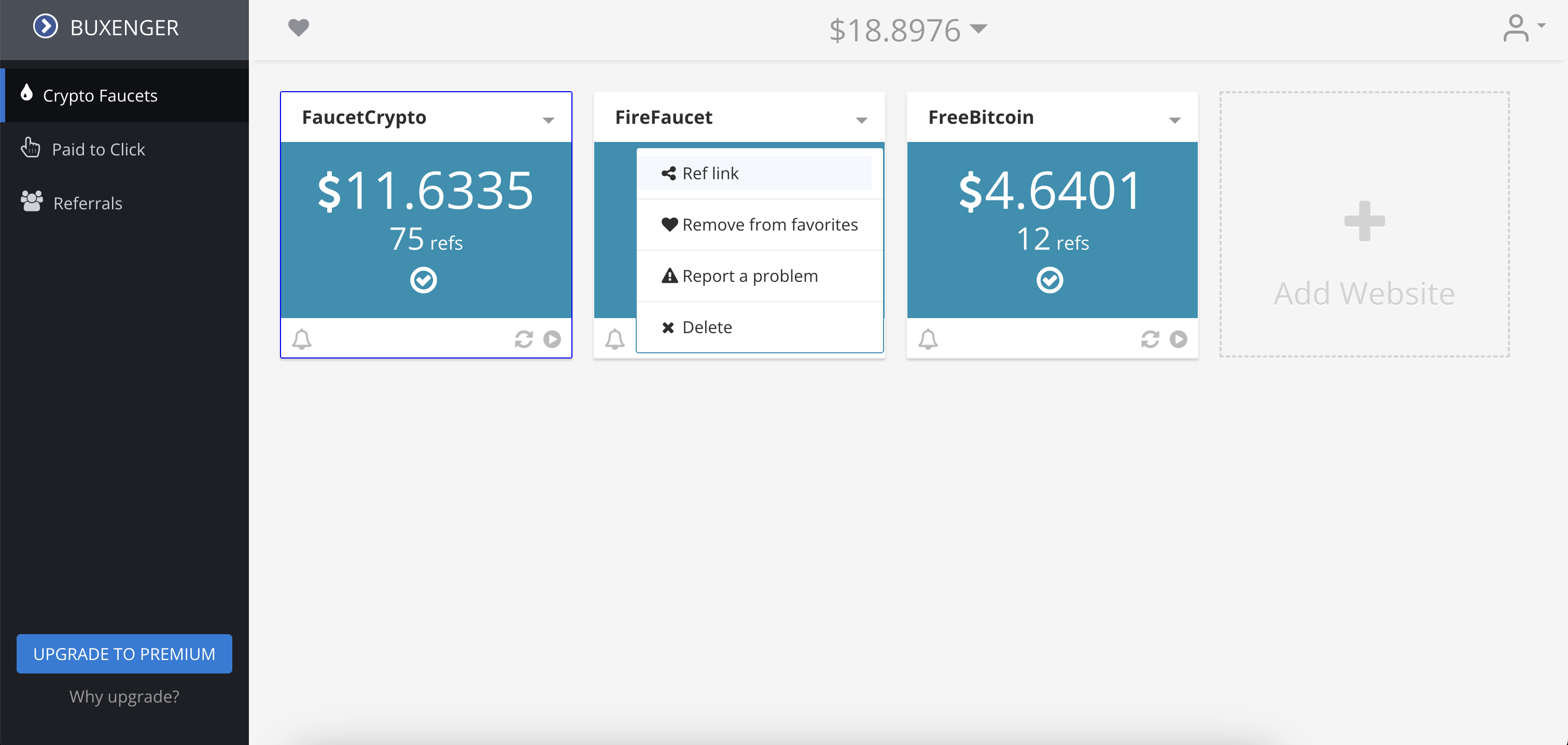 Screenshot: Adding Faucet Referral Link in Buxenger